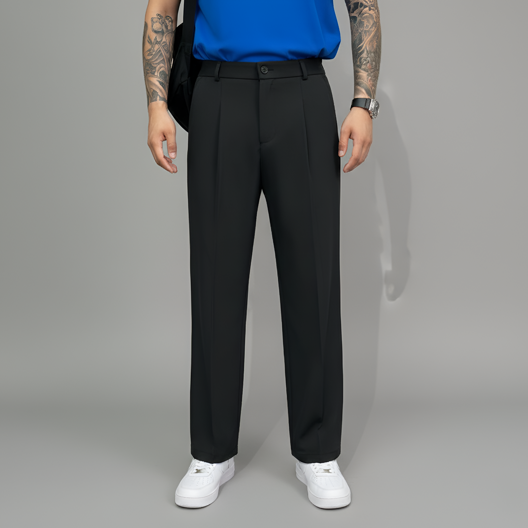 Men's tailored pleated trousers straight fit elegant casual style