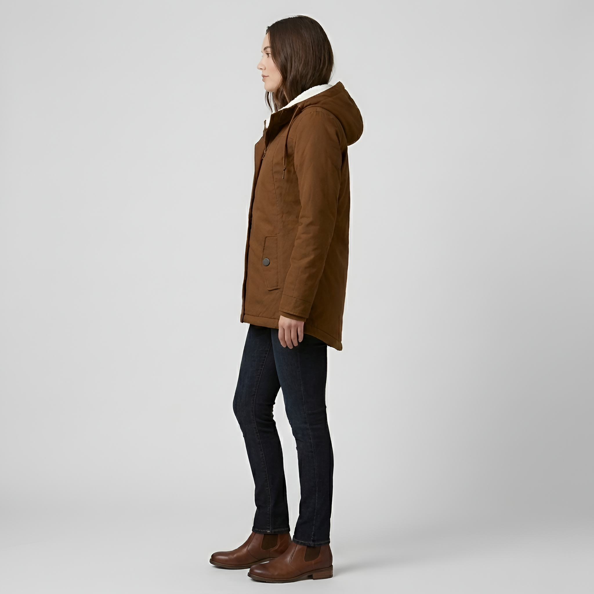 Women's parka with hood lined in warm fleece padded winter jacket