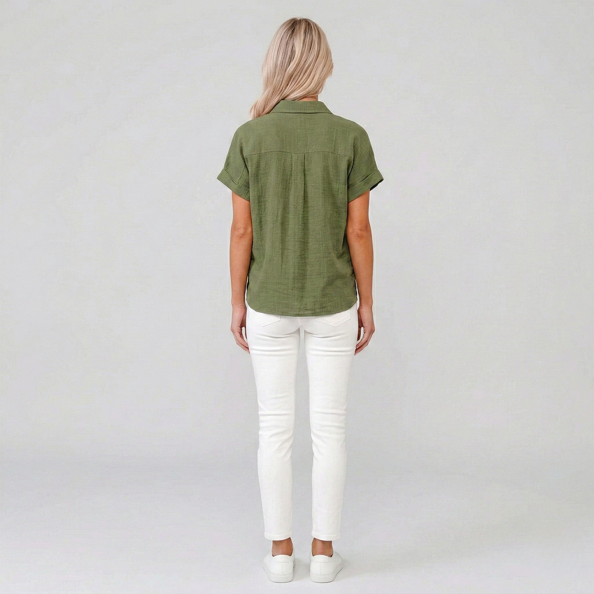 Camisa de lino para mujer manga corta blusa de verano con botones