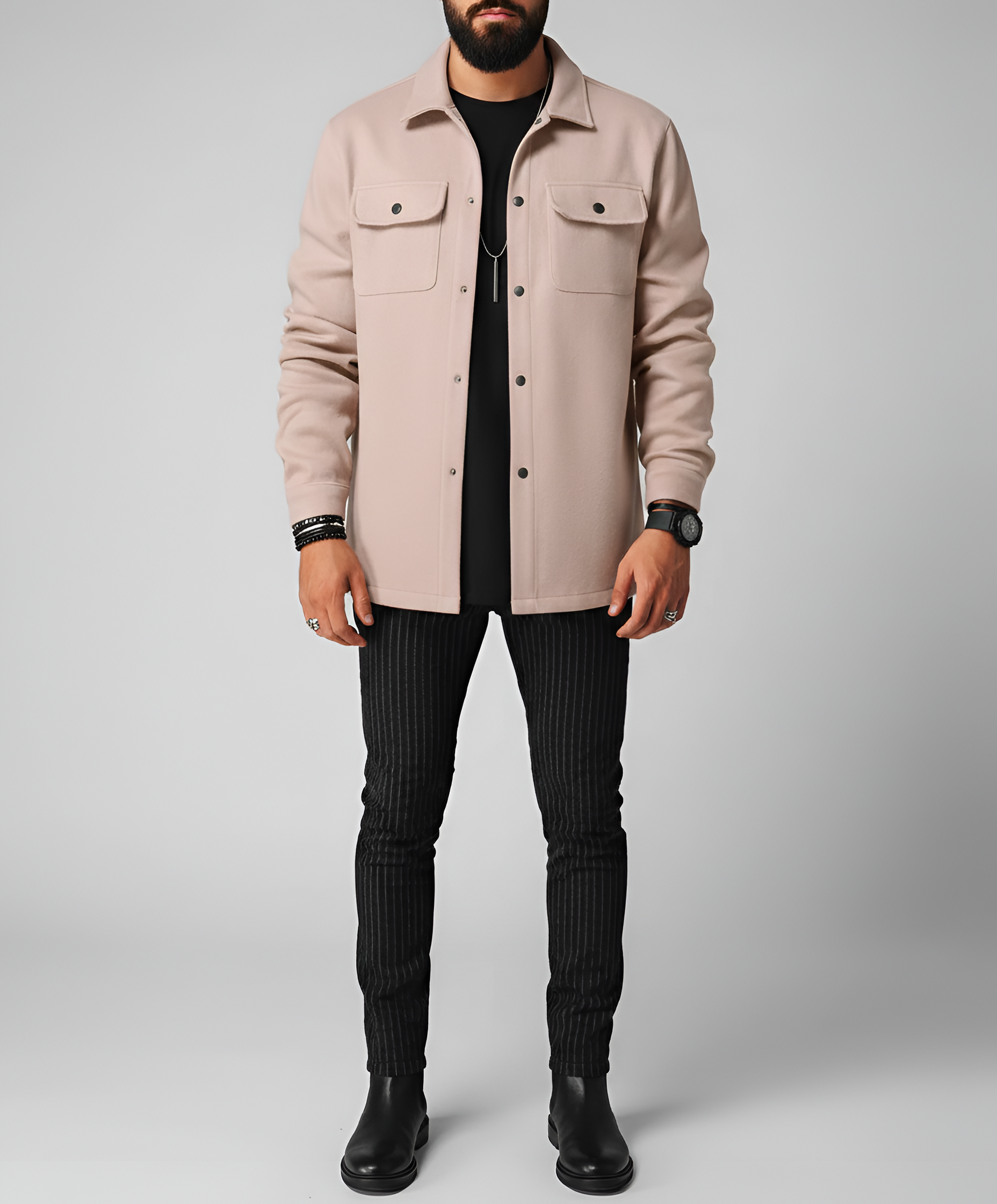 Valerios Fashion overshirt uomo in misto lana a maniche lunghe