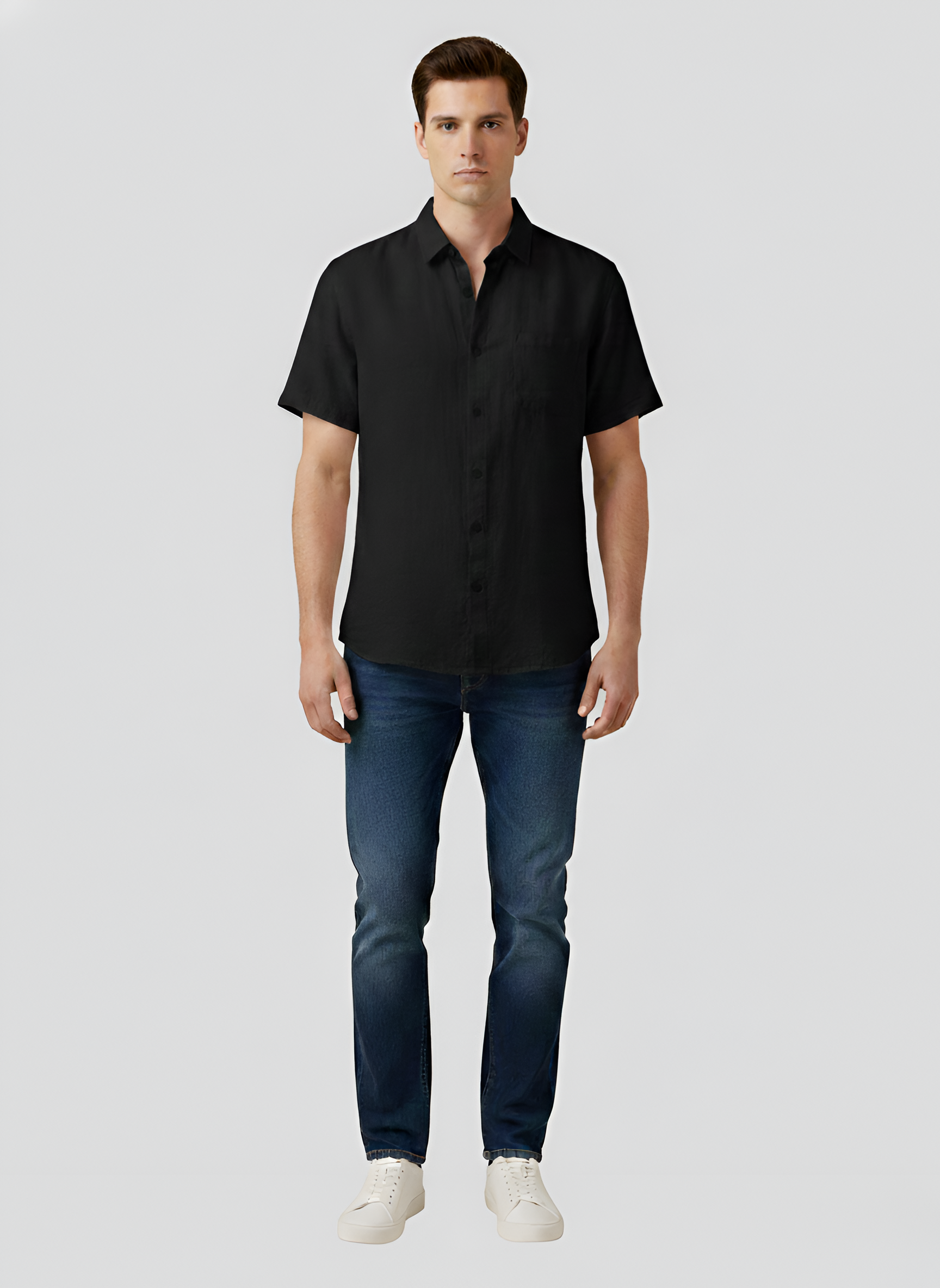 Camicia Uomo in Cotone Manica Corta Vestibilità Regolare con Taschino