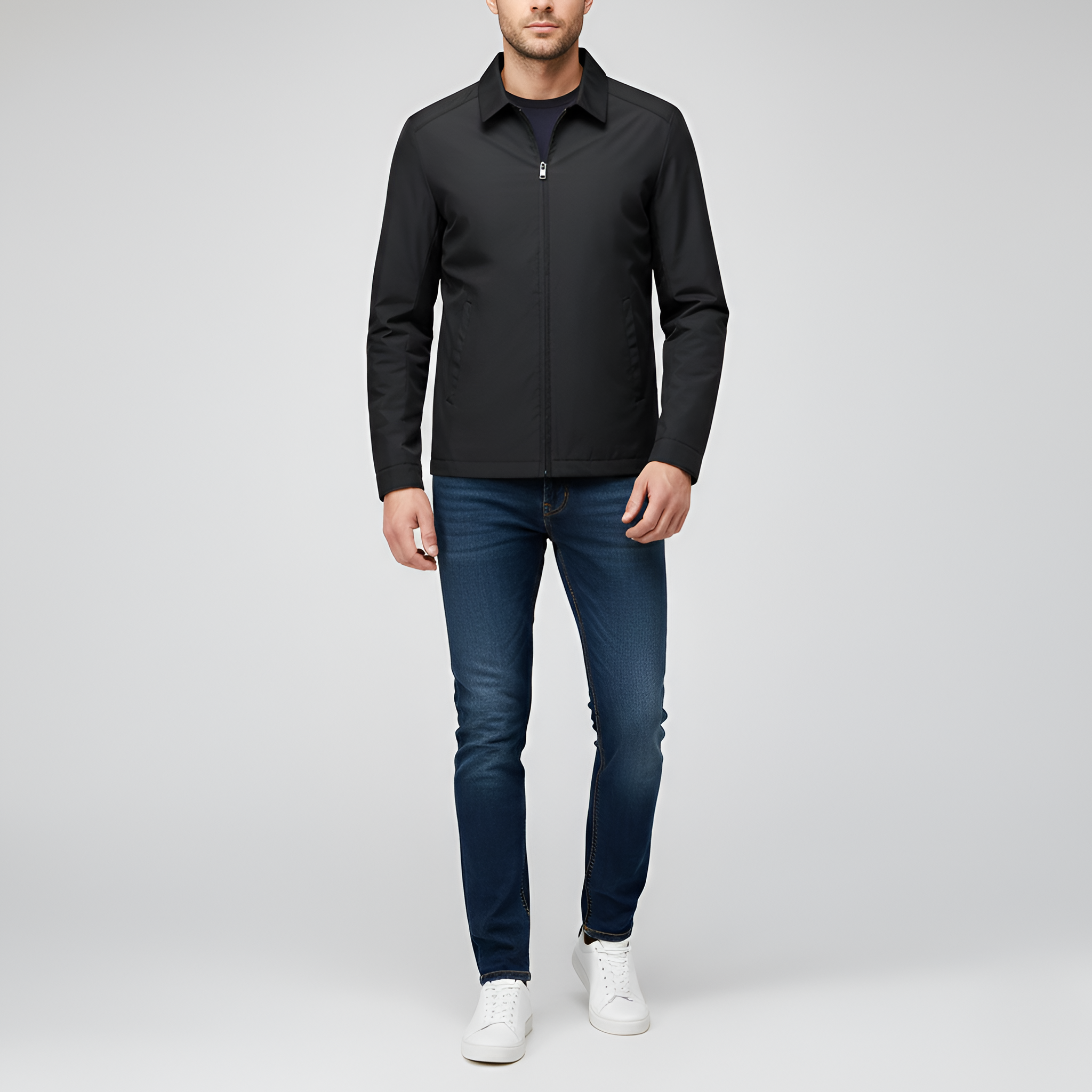 Men's Lightweight Jacket with Zip and Classic Collar in Technical Fabric for Everyday Use