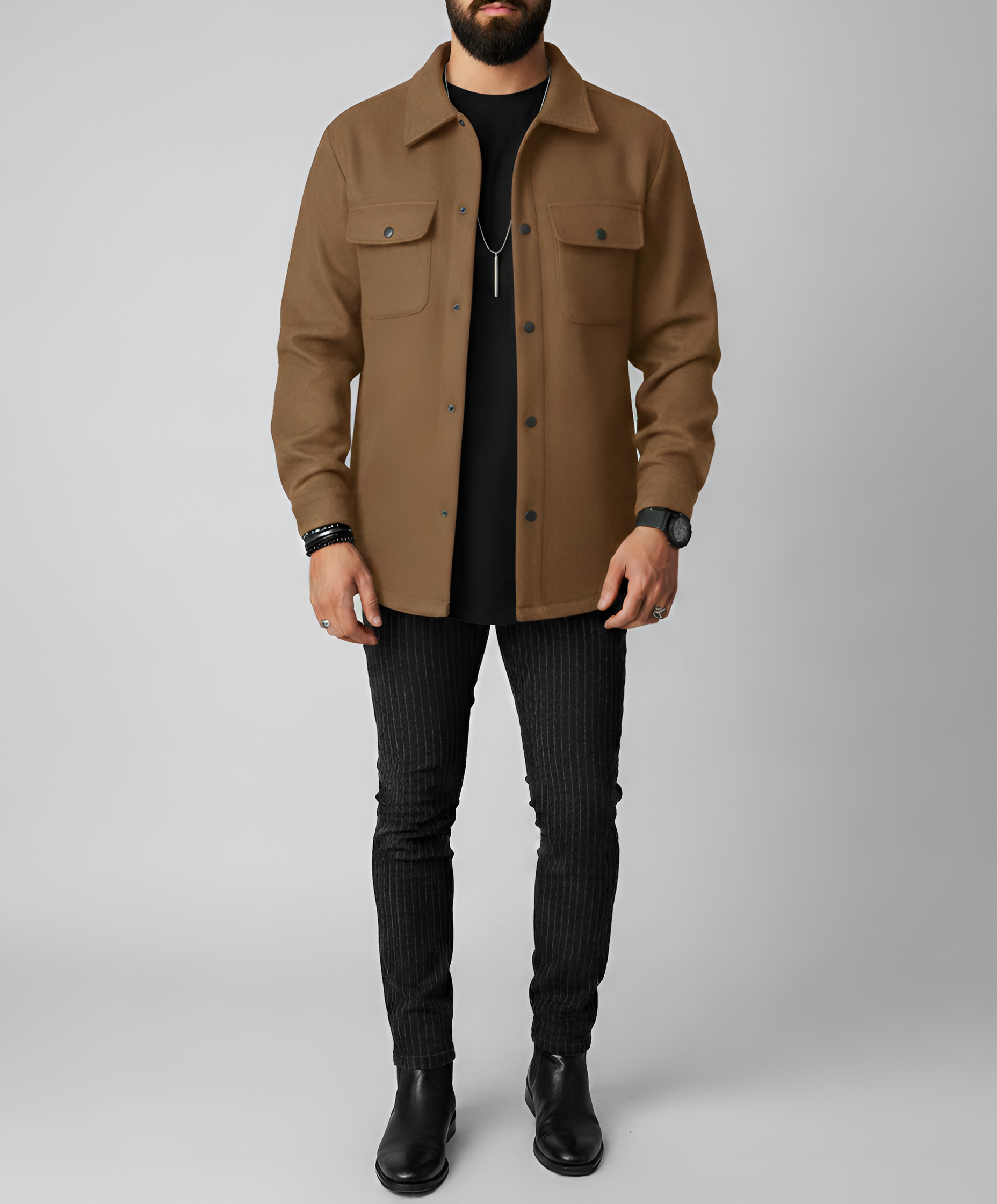 Valerios Fashion overshirt uomo in misto lana a maniche lunghe