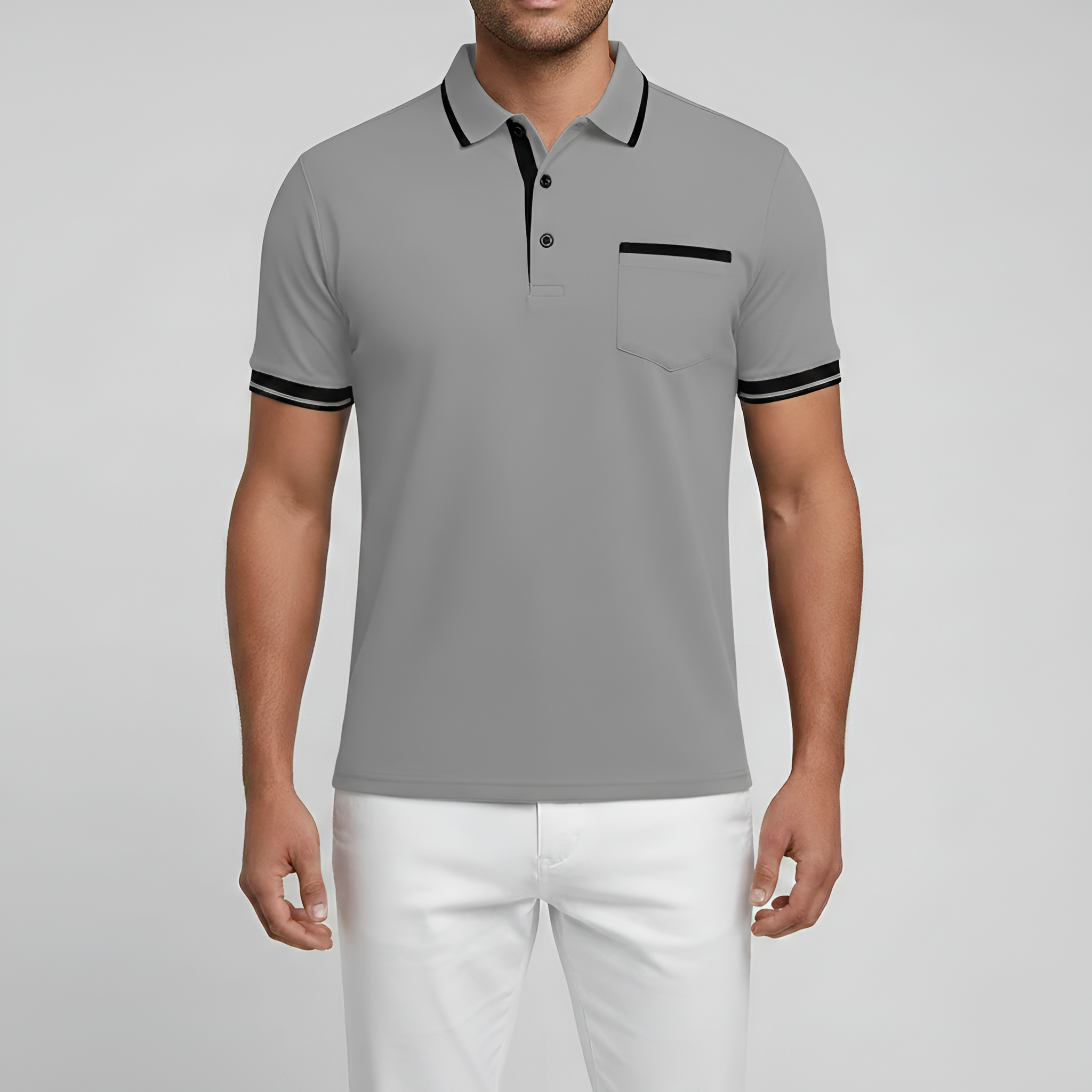 Polo Uomo in Cotone Manica Corta con Colletto e Taschino Slim Fit