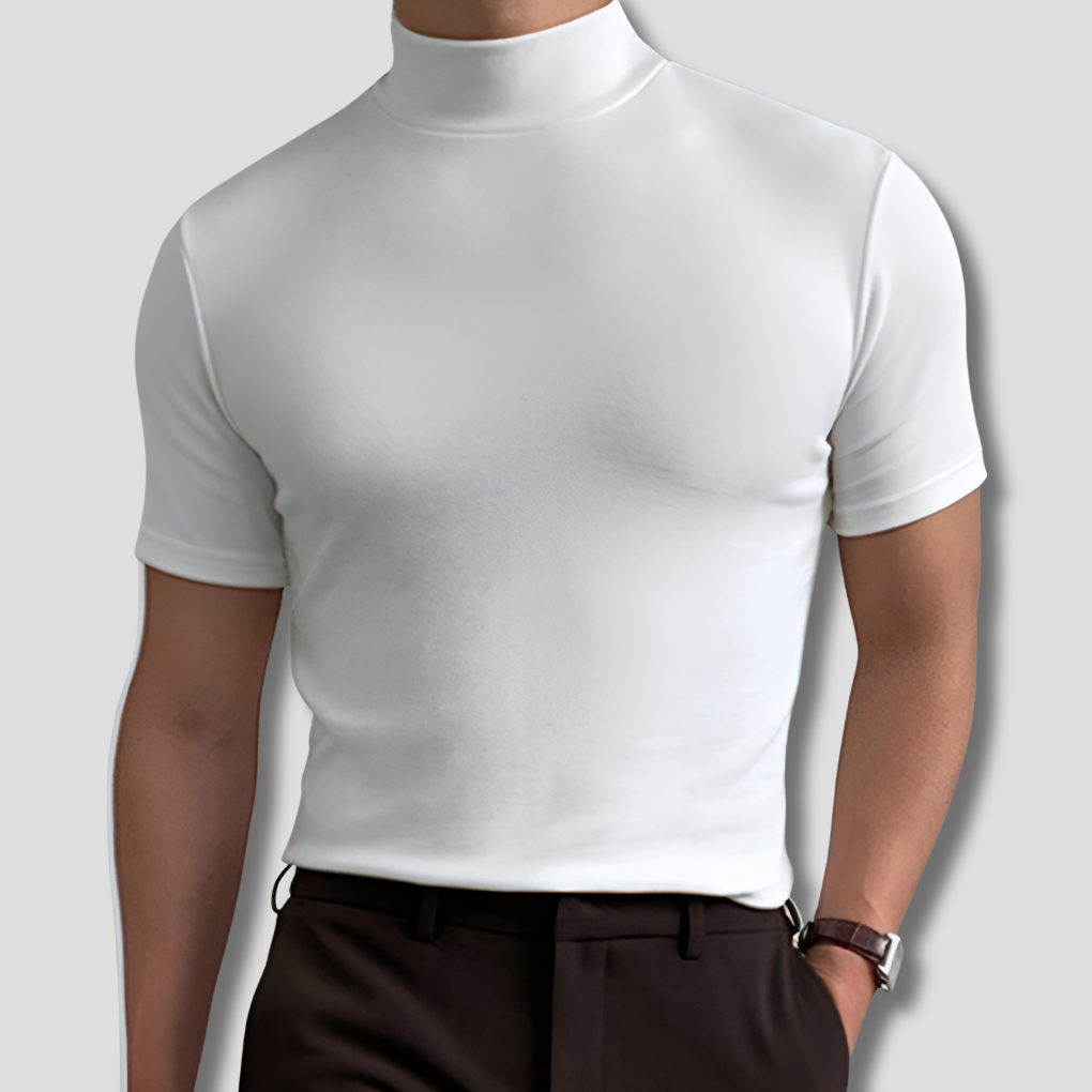 Férfi slim fit magas nyakú rövid ujjú póló