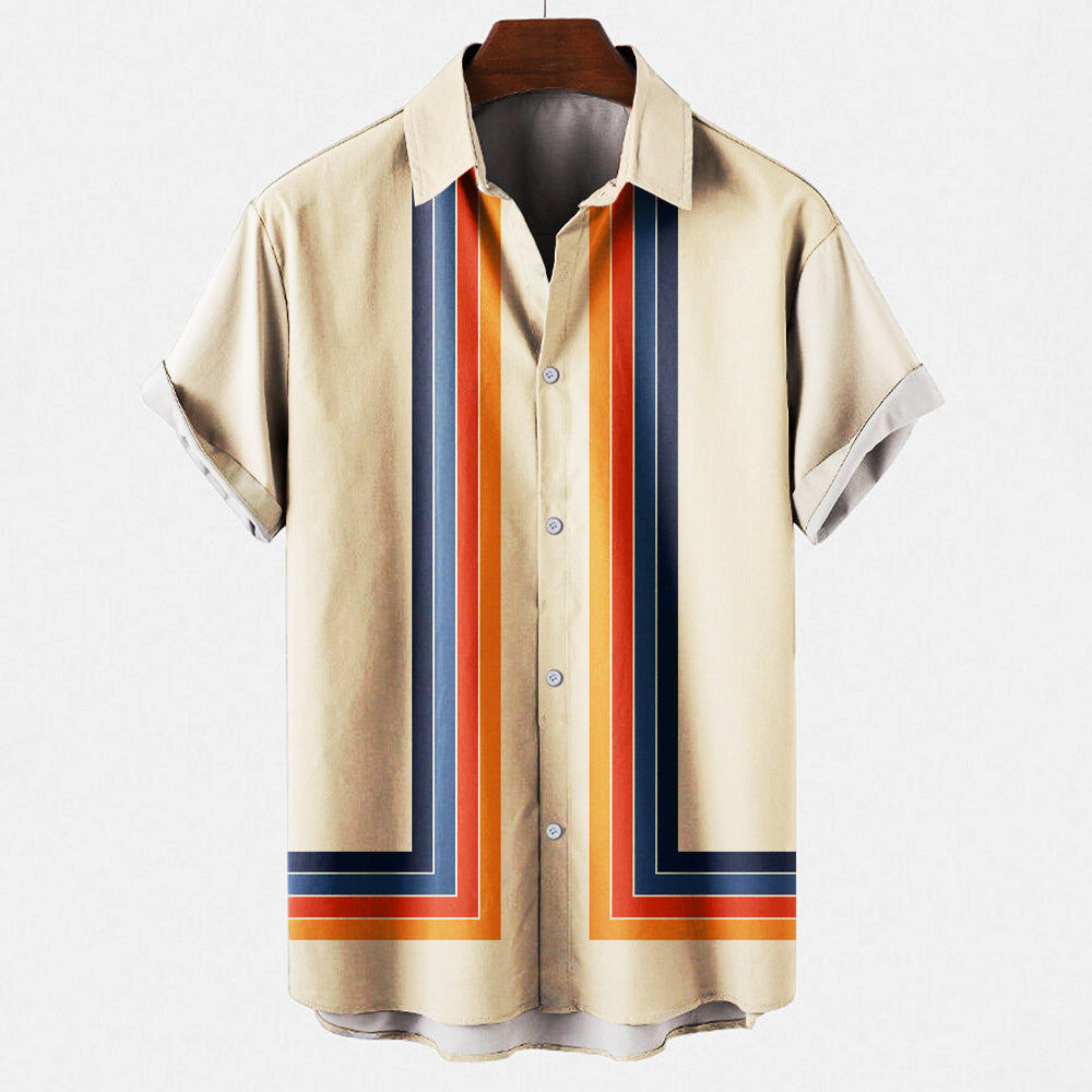 Camicia Retro da Uomo a Maniche Corte con Bottoni - Vestibilità Comoda