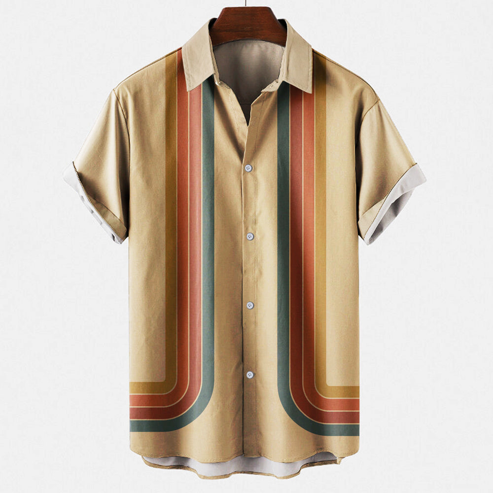 Camicia Retro da Uomo a Maniche Corte con Bottoni - Vestibilità Comoda