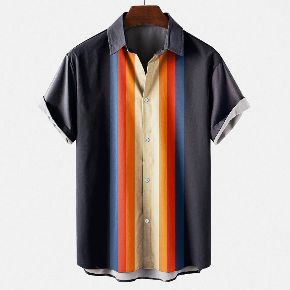 Camicia Retro da Uomo a Maniche Corte con Bottoni - Vestibilità Comoda