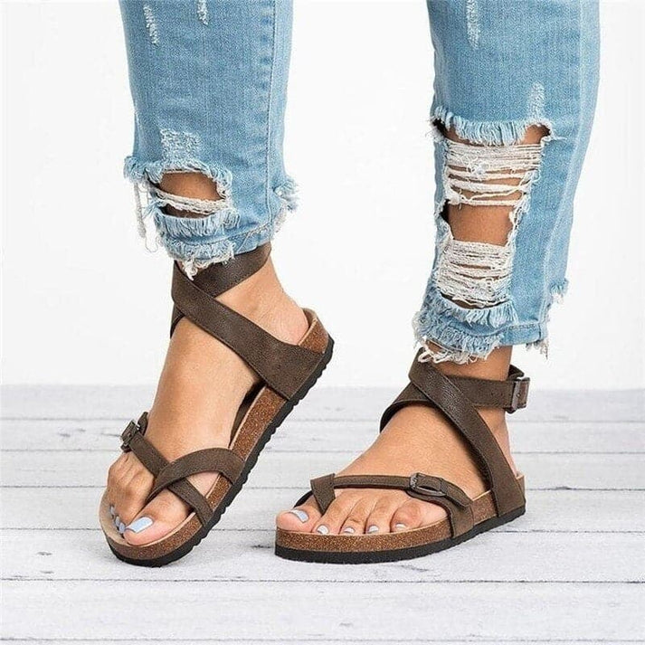 Sandalias casuales para mujer con correa cruzada – cómodos zapatos de verano con hebilla