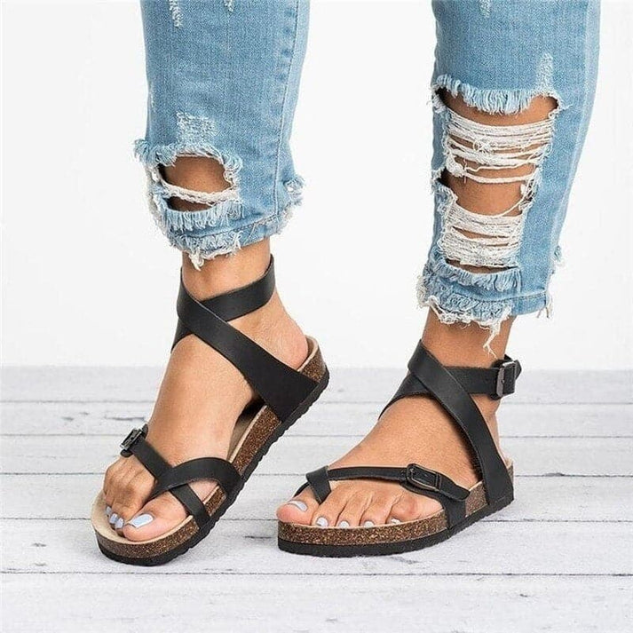 Sandalias casuales para mujer con correa cruzada – cómodos zapatos de verano con hebilla