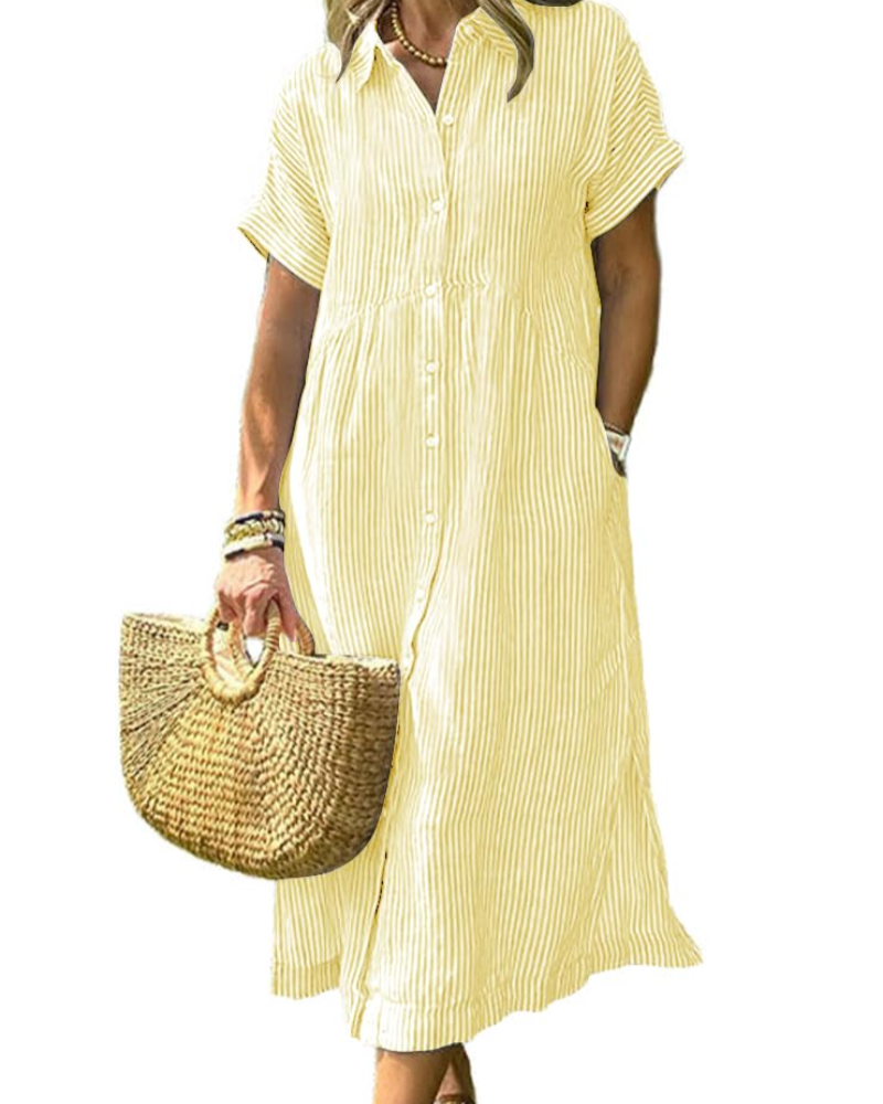 Robe longue décontractée à rayures avec col et poches