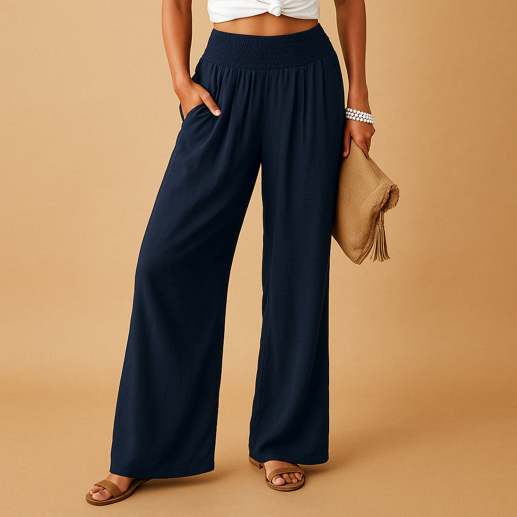 Elegant High-Waisted Linen Pants for Women – Casual Stretch Pants