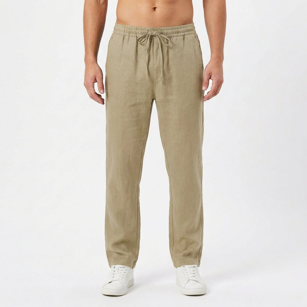 Pantaloni Casual da Uomo in Stile Lino con Vita Elasticizzata