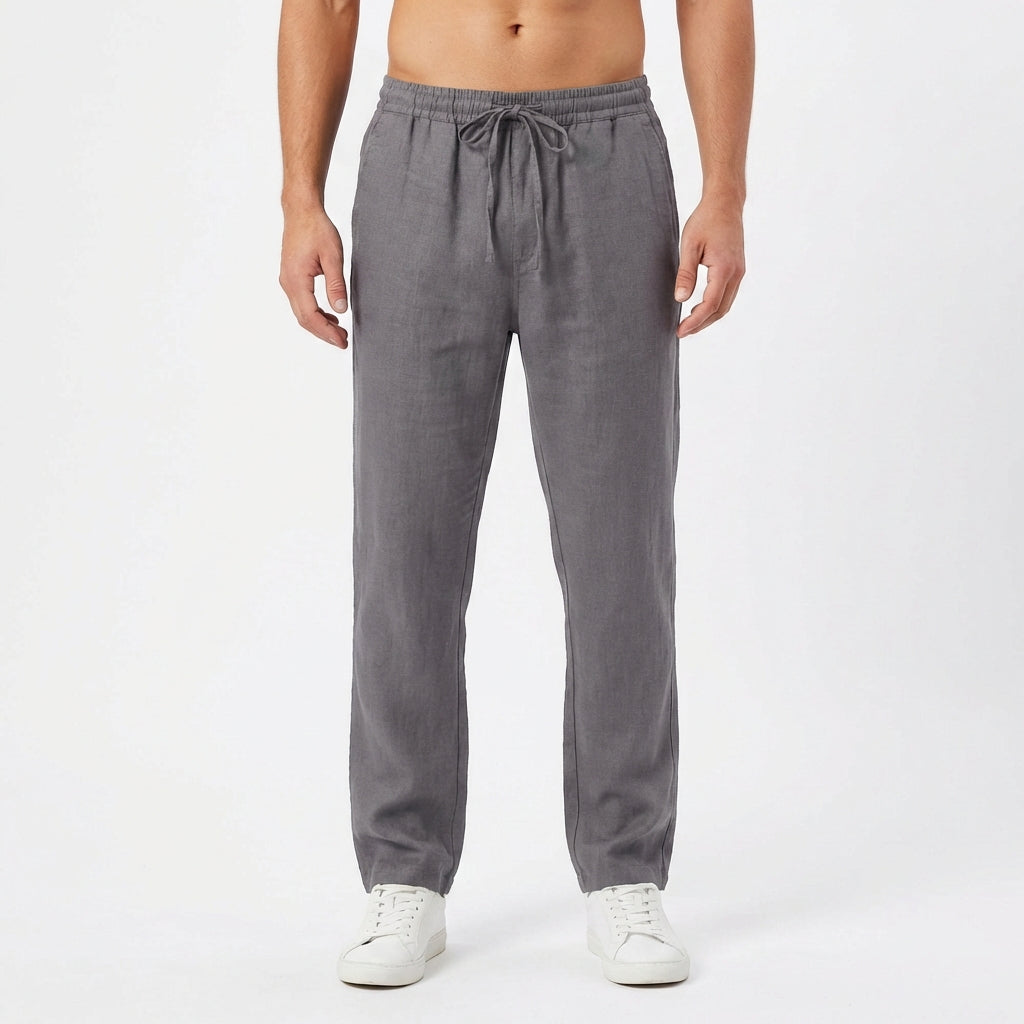 Pantaloni Casual da Uomo in Stile Lino con Vita Elasticizzata