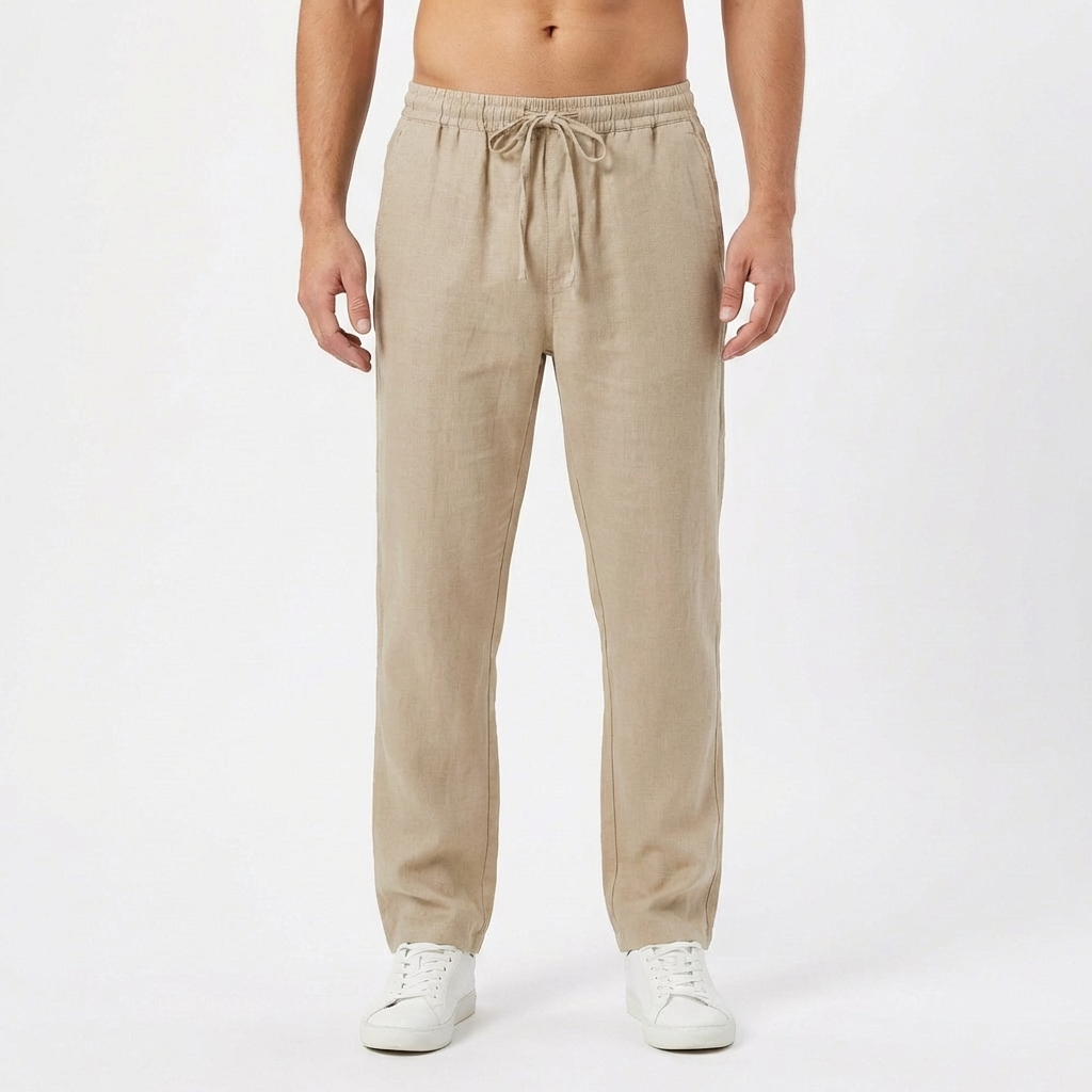 Pantaloni Casual da Uomo in Stile Lino con Vita Elasticizzata