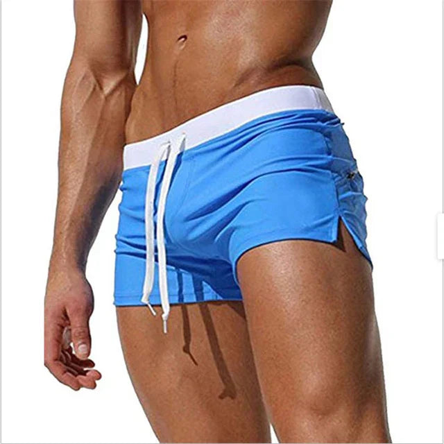 Costum de baie pentru bărbați, boxer, cu talie joasă și șnur ajustabil