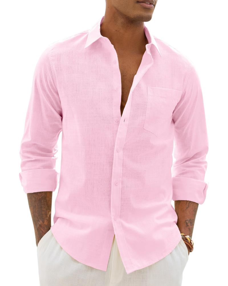 Men's casual long-sleeve linen shirt