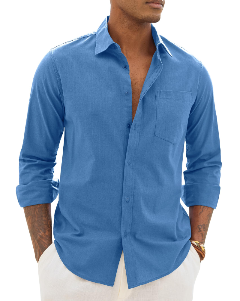 Men's casual long-sleeve linen shirt