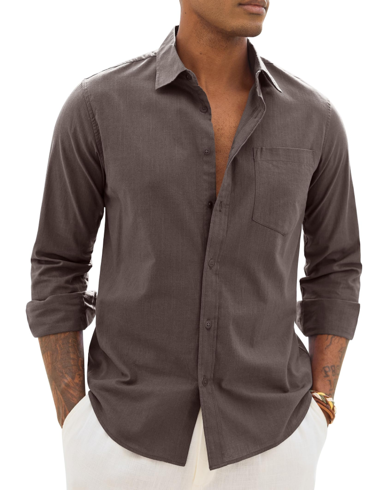 Men's casual long-sleeve linen shirt