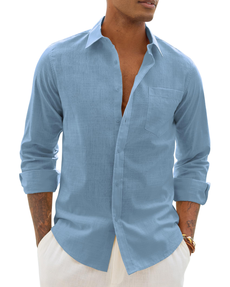 Men's casual long-sleeve linen shirt