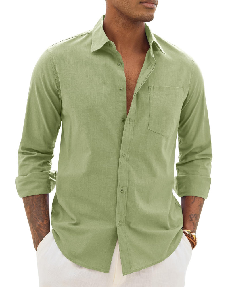 Men's casual long-sleeve linen shirt