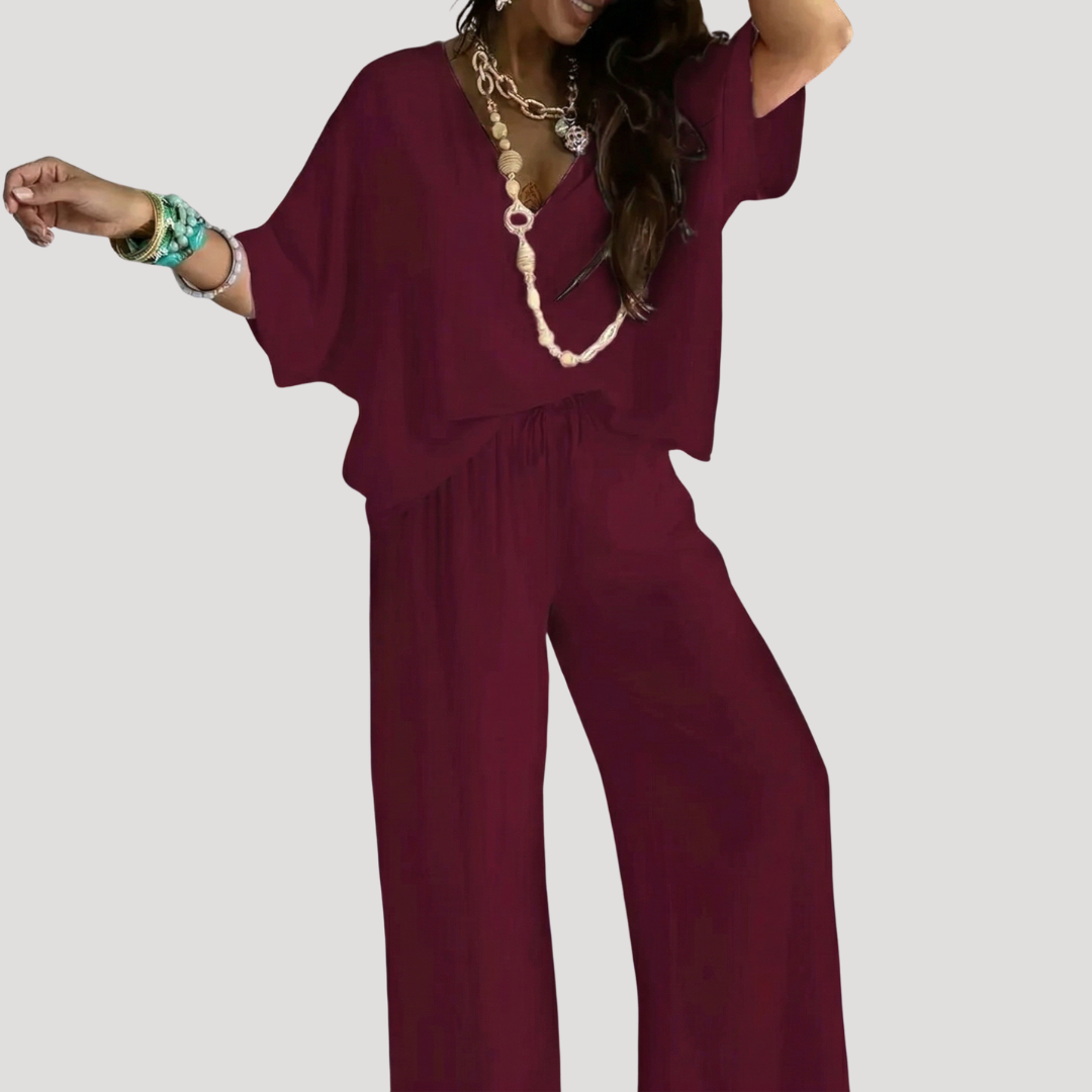 Completo Donna 2 Pezzi con Blusa Ampia e Pantaloni Palazzo