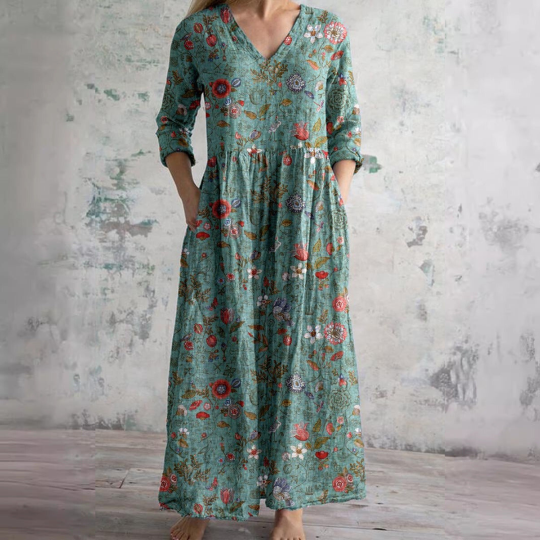 Robe d'été pour femme avec col en V et imprimé floral