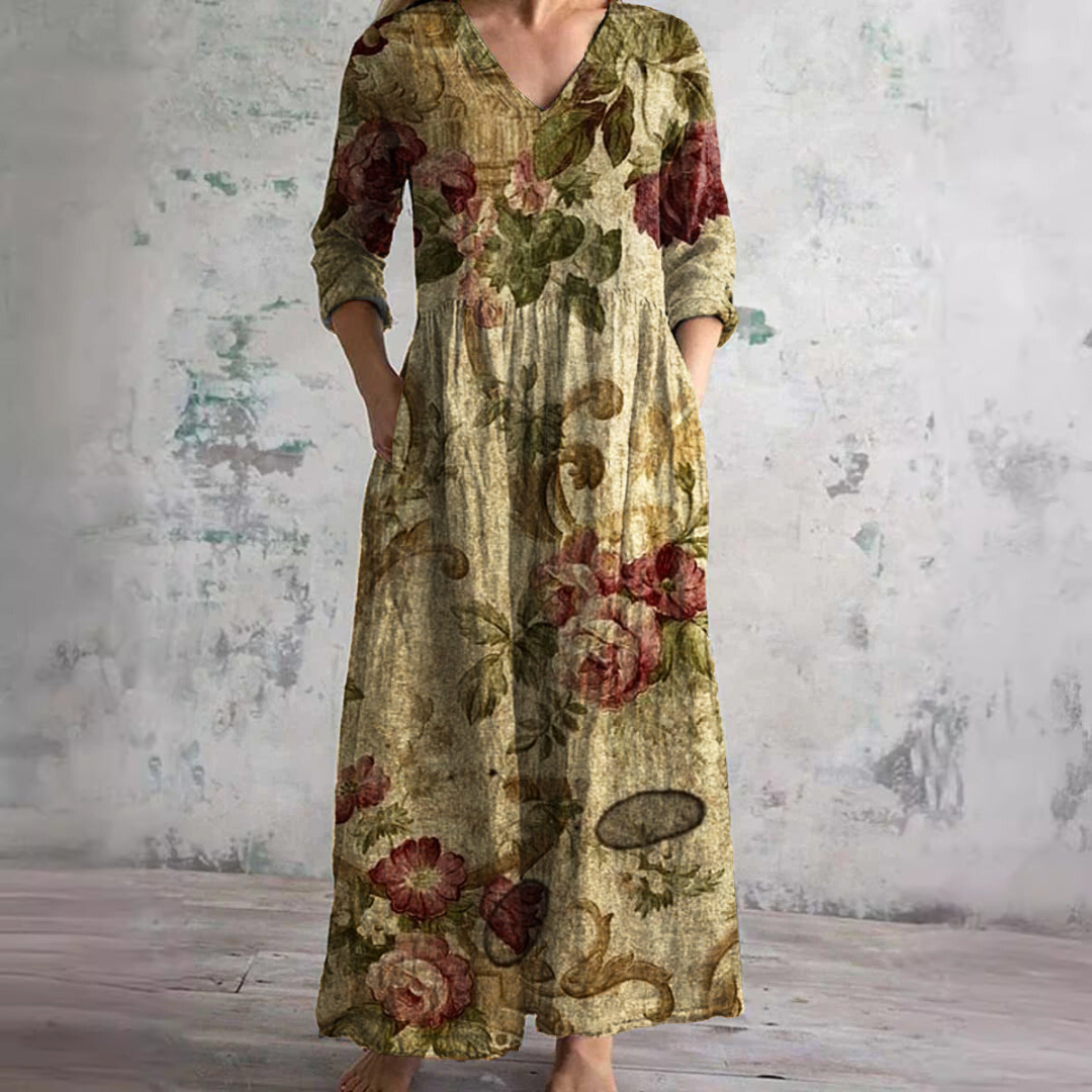 Robe d'été pour femme avec col en V et imprimé floral