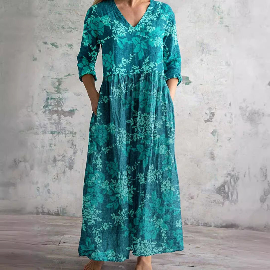 Robe d'été pour femme avec col en V et imprimé floral