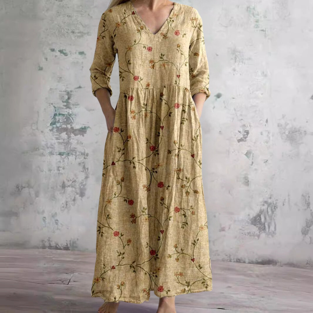 Robe d'été pour femme avec col en V et imprimé floral