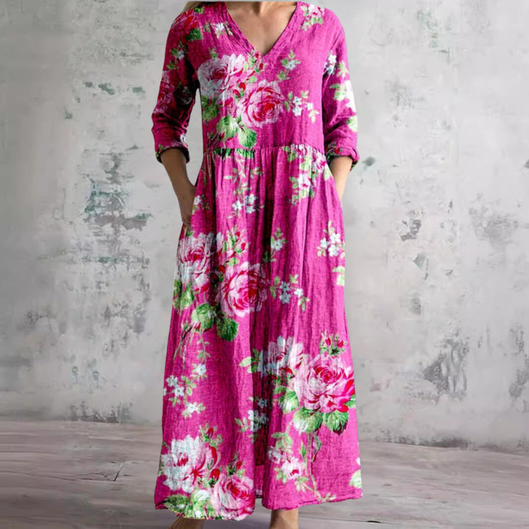 Robe d'été pour femme avec col en V et imprimé floral