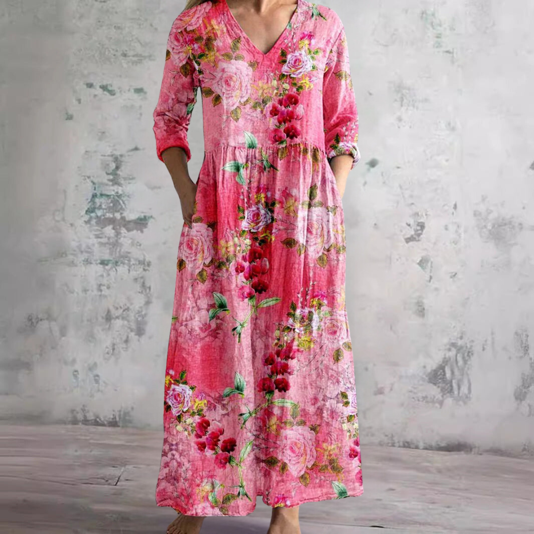 Robe d'été pour femme avec col en V et imprimé floral