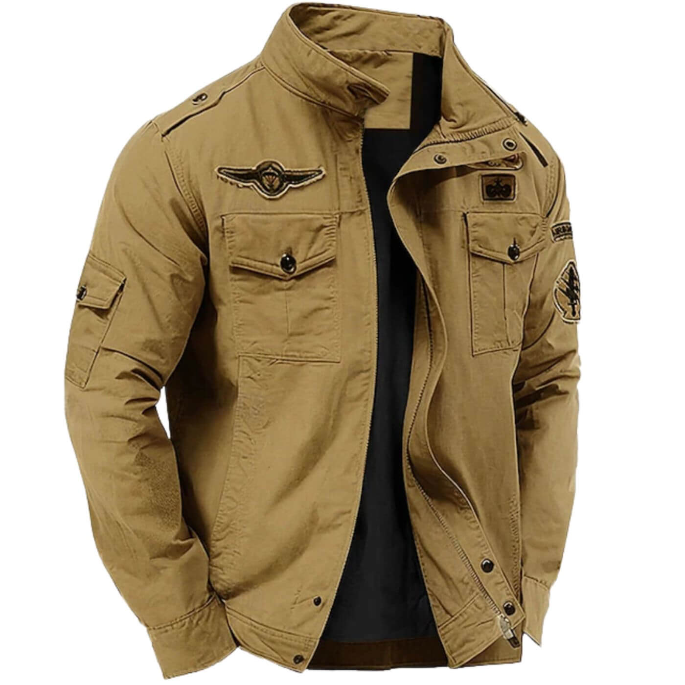 Casaco Cargo Estruturado Premium para Homem – Casaco Militar em Algodão com Gola Alta
