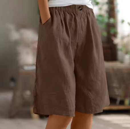 Shorts i hør og bomuld med elastisk talje