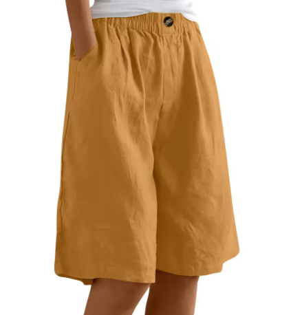 Shorts i hør og bomuld med elastisk talje