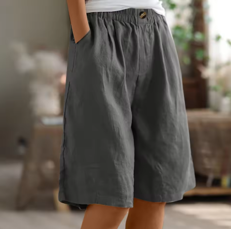 Shorts i hør og bomuld med elastisk talje