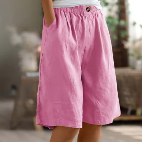 Shorts i hør og bomuld med elastisk talje