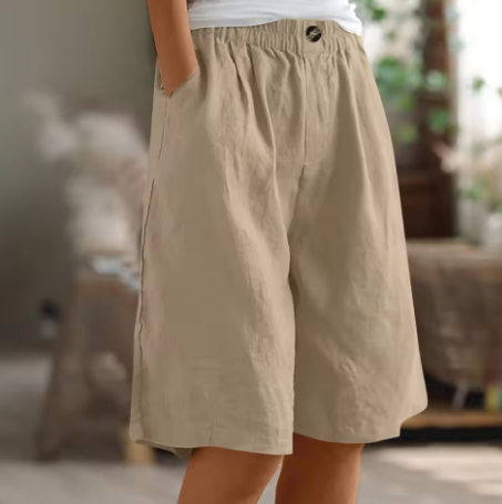Shorts i hør og bomuld med elastisk talje