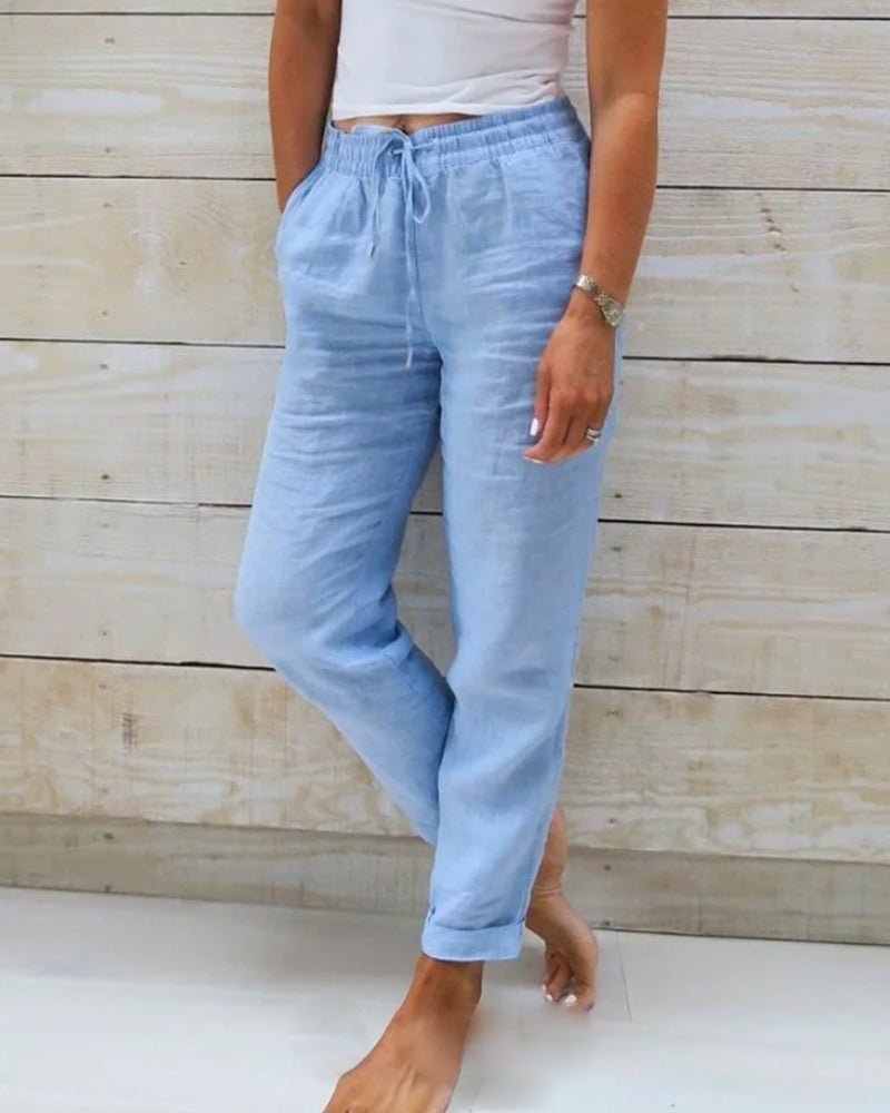 Pantaloni Donna in Lino e Cotone – Leggeri, Traspiranti con Vita Elasticizzata