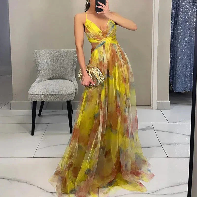 Robe longue pour femme Bella – Robe d'été fleurie avec fermeture réglable et silhouette fluide