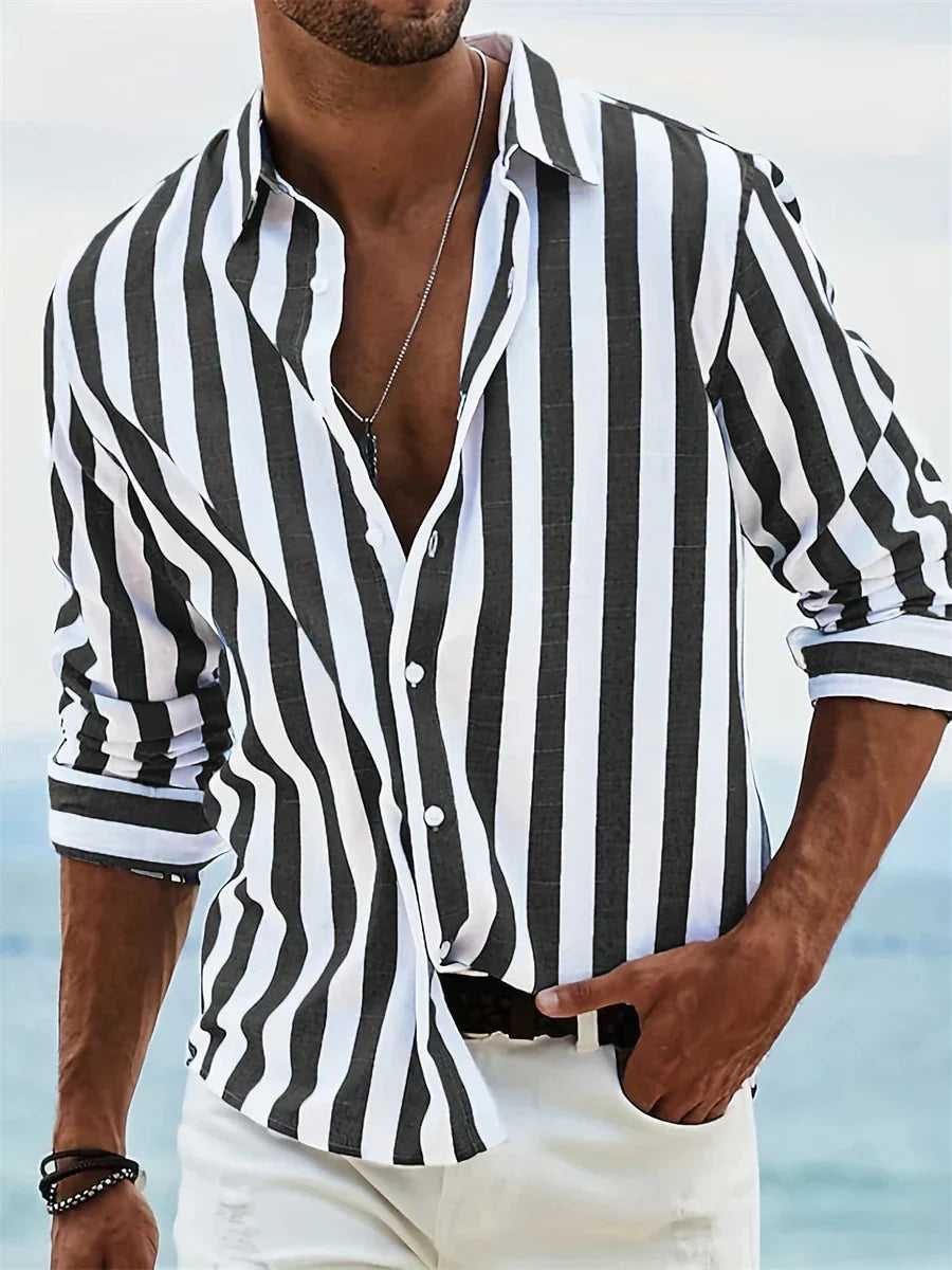 Chemise d'été pour homme James – Chemise à rayures bleues en lin mélangé et coton