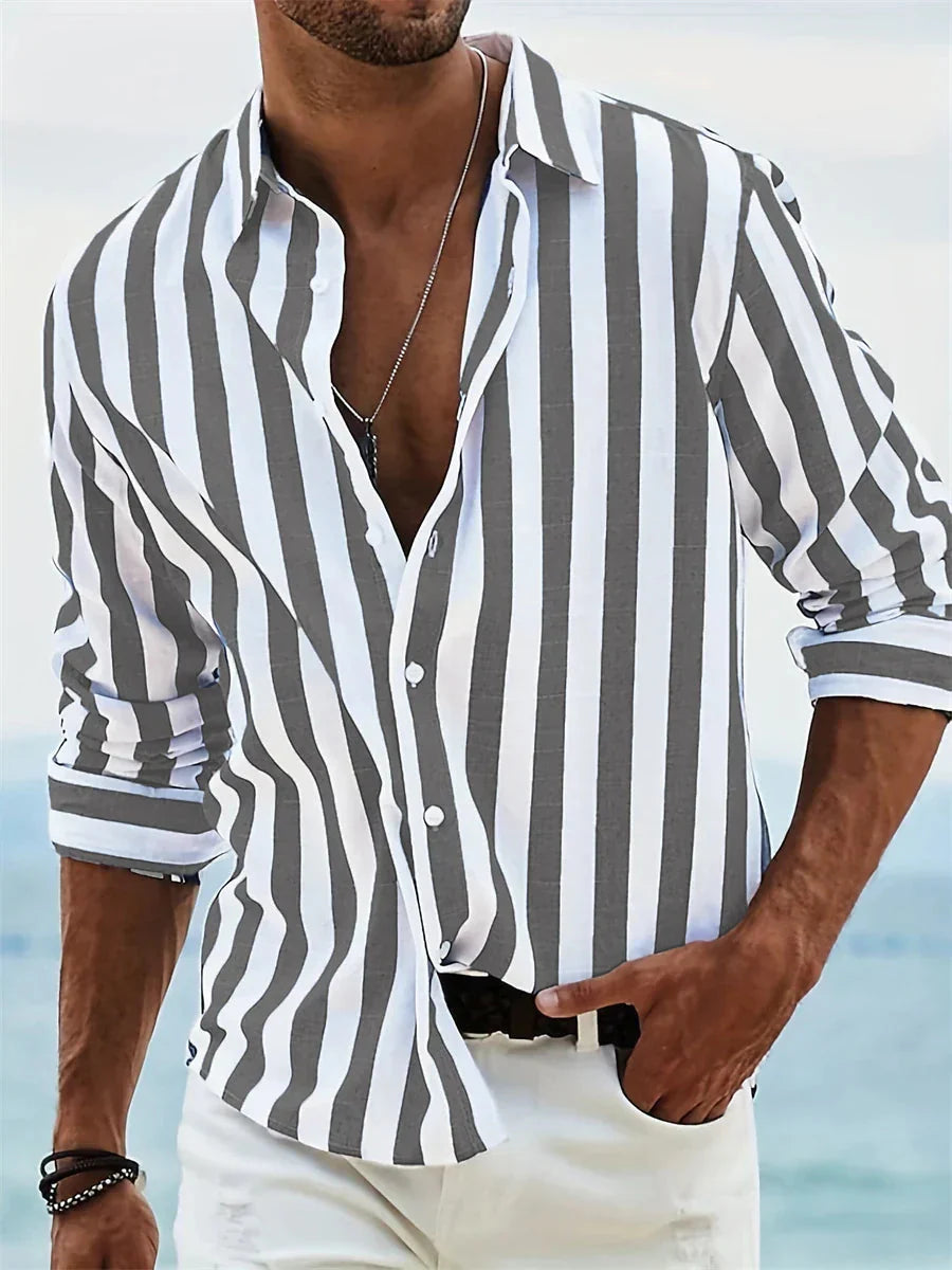 Men's Summer Shirt James – Blue Striped Shirt in Linen and Cotton Blend