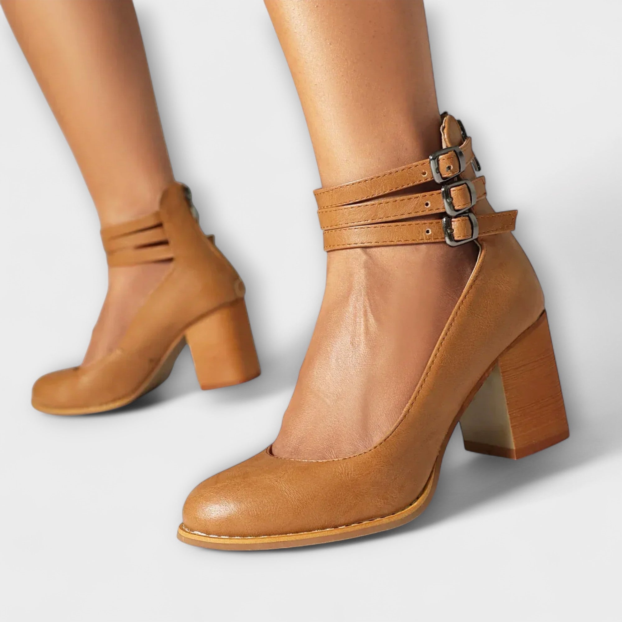 Women's Pumps with Wide Heel and Multiple Straps