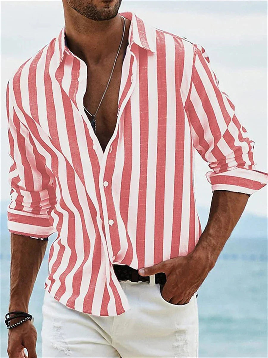 Chemise d'été pour homme James – Chemise à rayures bleues en lin mélangé et coton