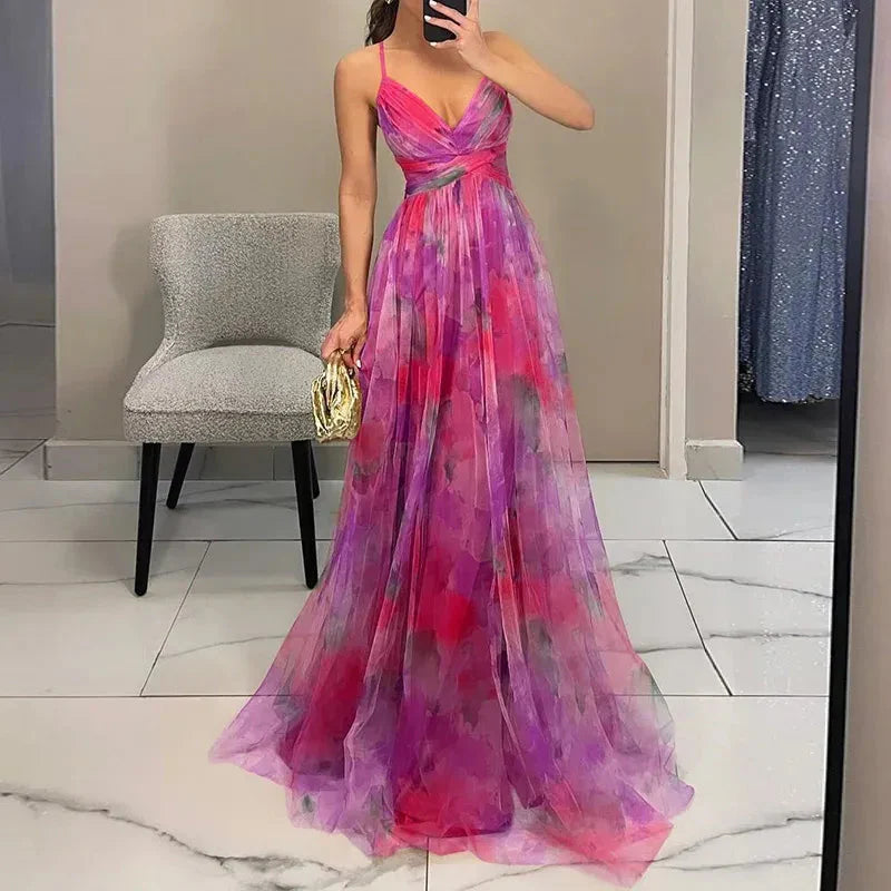 Robe longue pour femme Bella – Robe d'été fleurie avec fermeture réglable et silhouette fluide