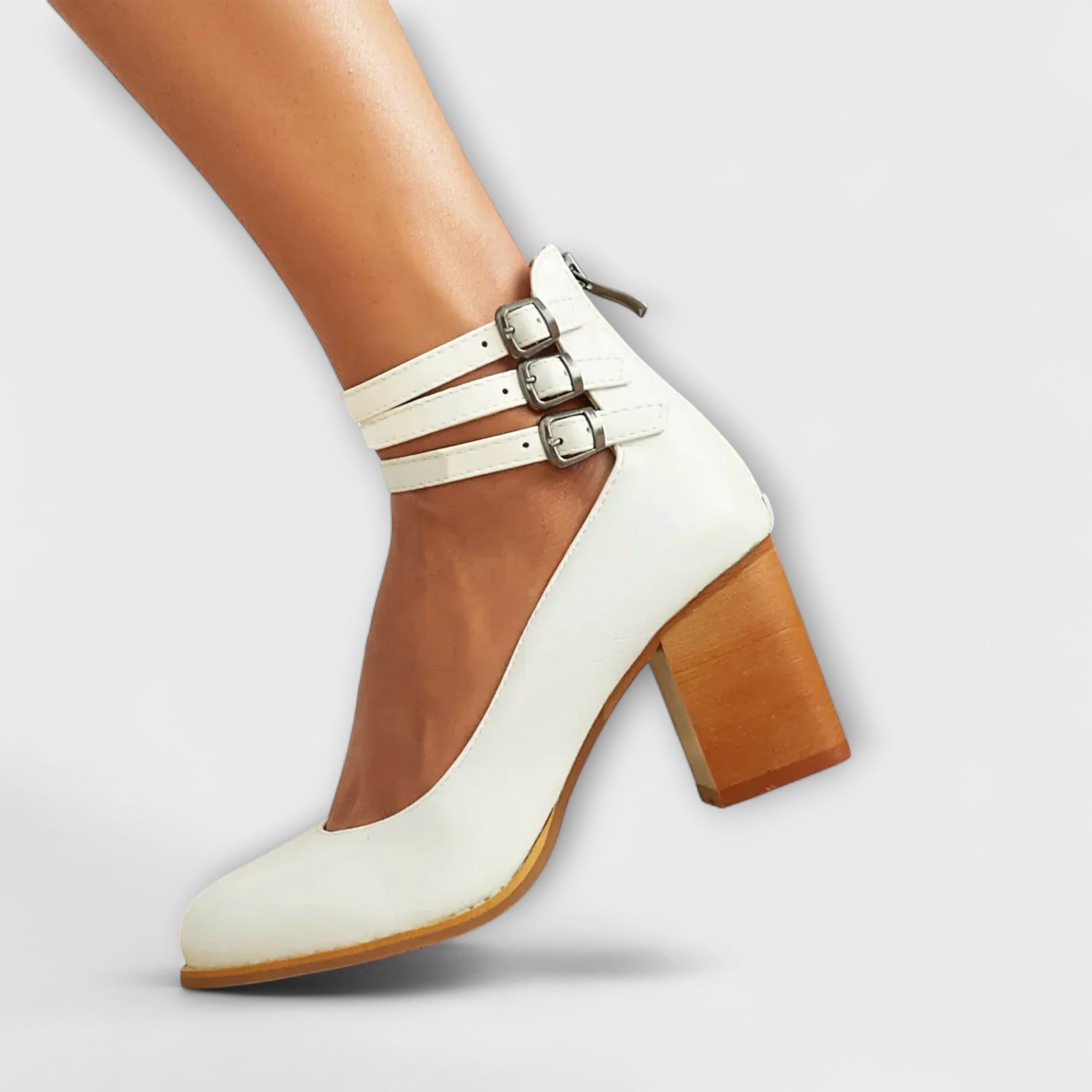 Women's Pumps with Wide Heel and Multiple Straps