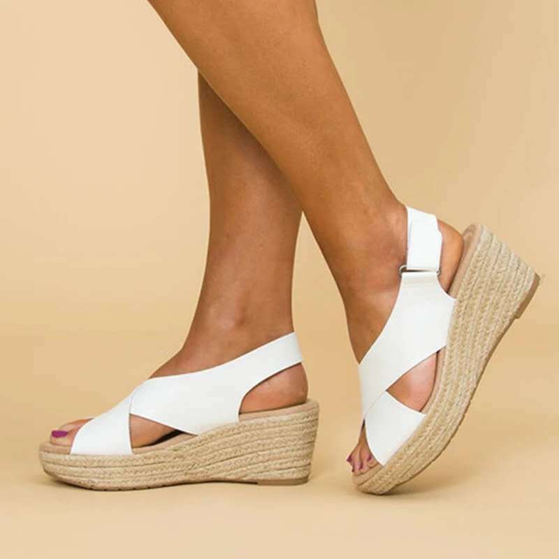 Women's Platform Sandals with Wedge in Rope and Crossed Straps