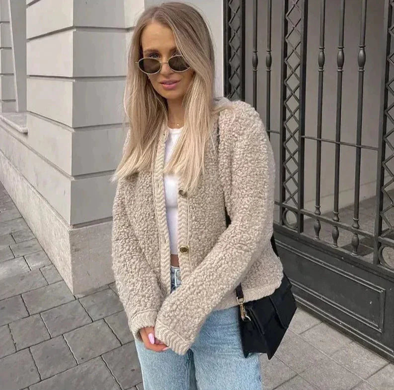 Cardigan Invernale da Donna in Maglia a Trama | Maglione Caldo con Bottoni