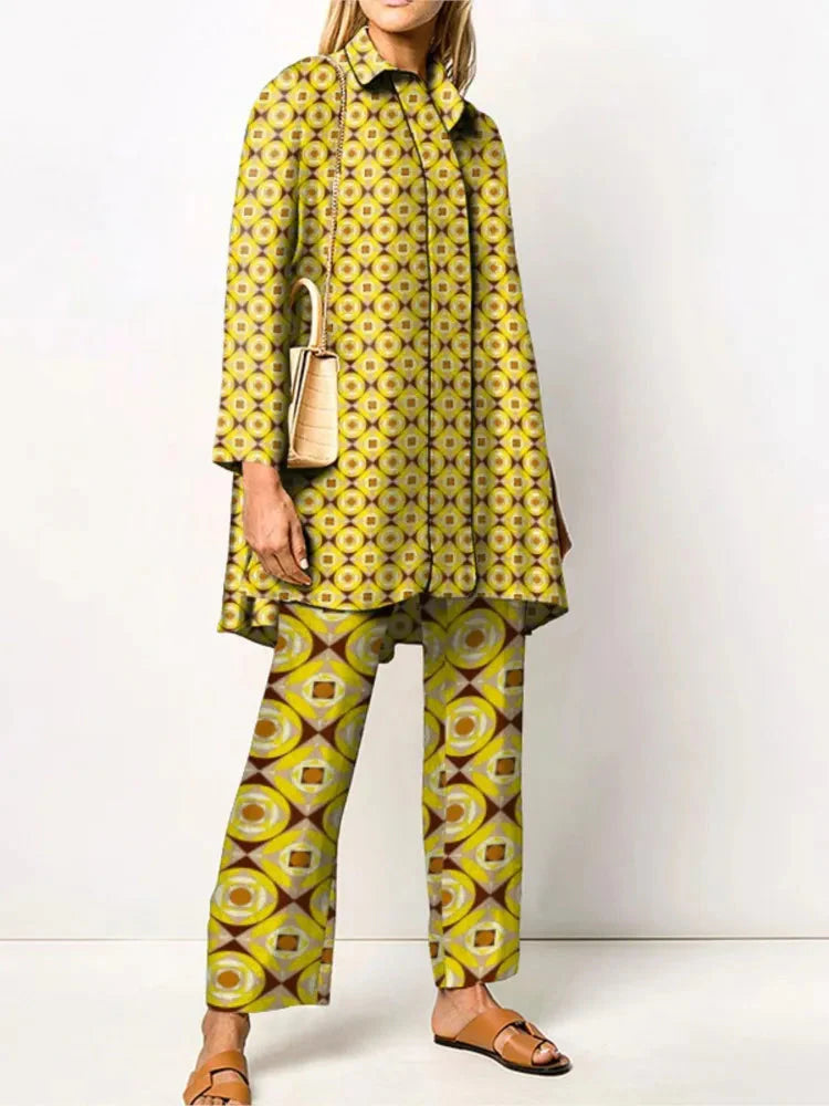 Elegant Vintage Two-Piece Set for Women – Fashionable Blouse and Pants