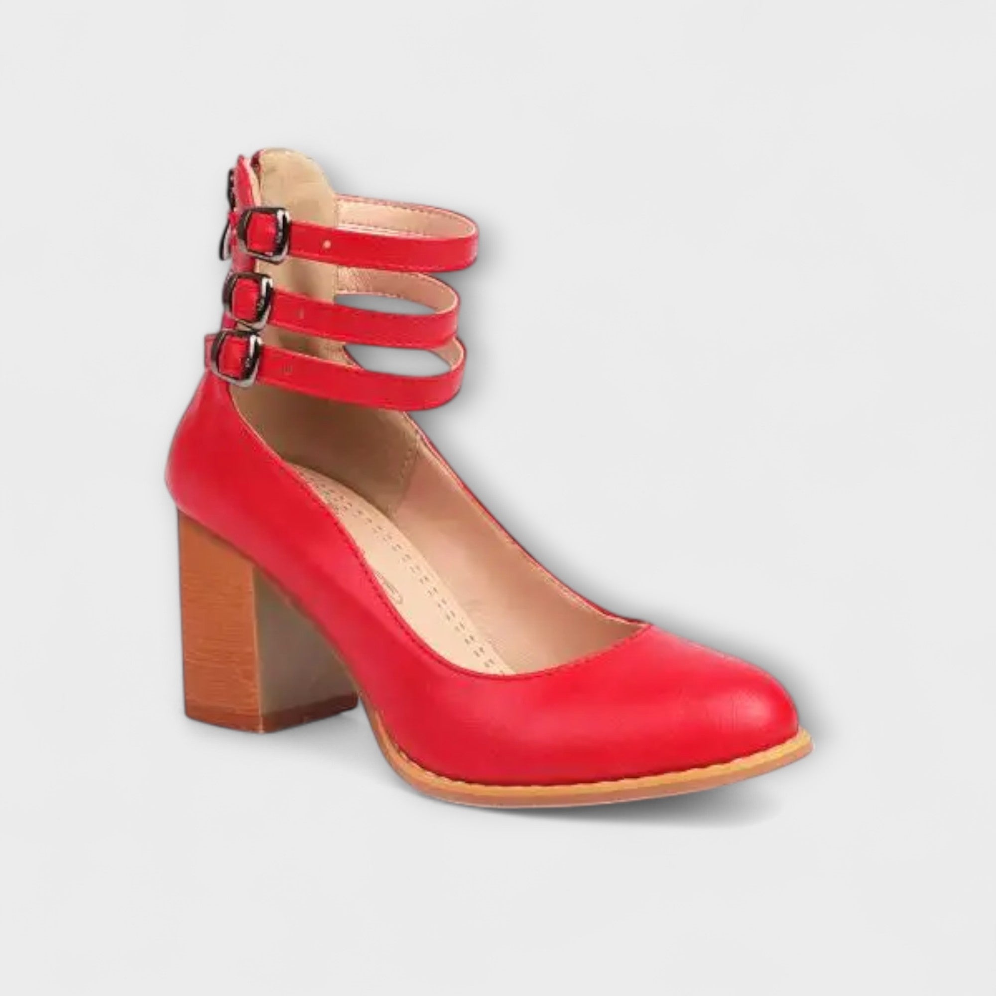 Women's Pumps with Wide Heel and Multiple Straps